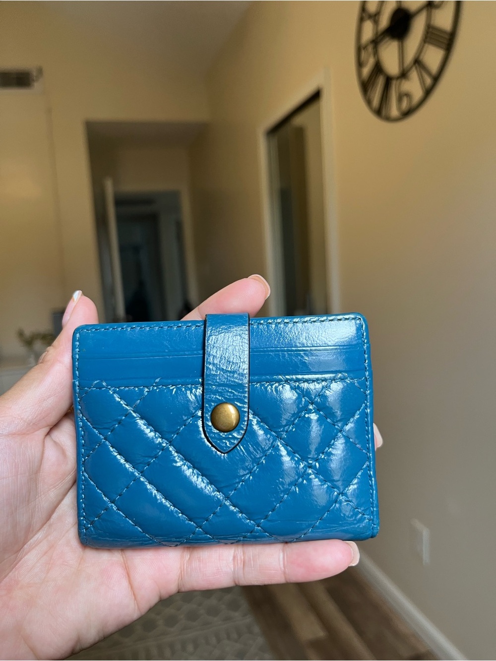 Kurt Geiger Blue Quilted Snap Card Holder